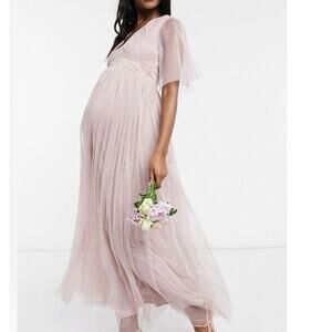 ANAYA WITH LOVE Flutter Sleeve Tulle Bridesmaid Dress Pink Maternity 10 - NWT
